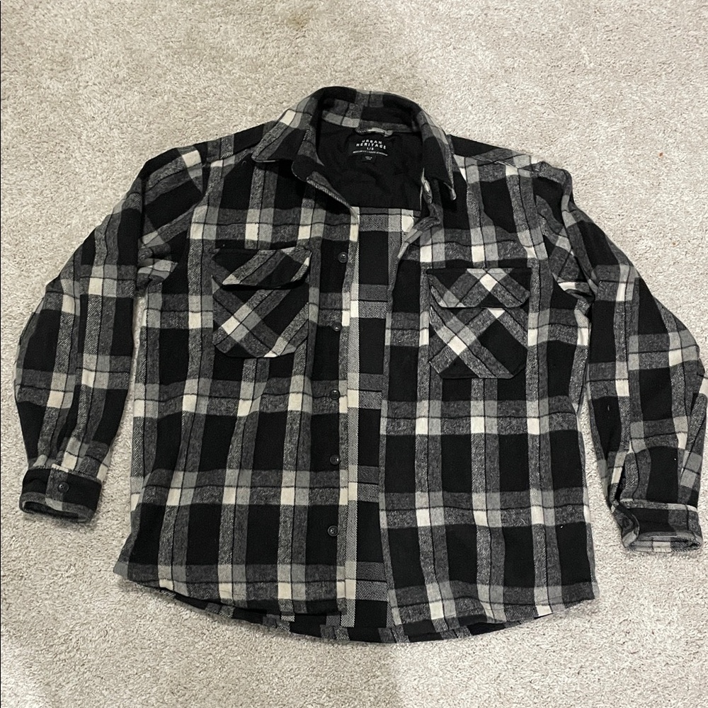 Black and Gray Plaid Button-Up Shirt